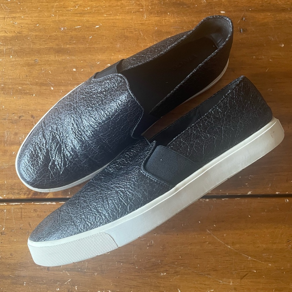 Vince Blair Textured Leather Sneakers Shoes Black Slip On Size 11 Euro 41